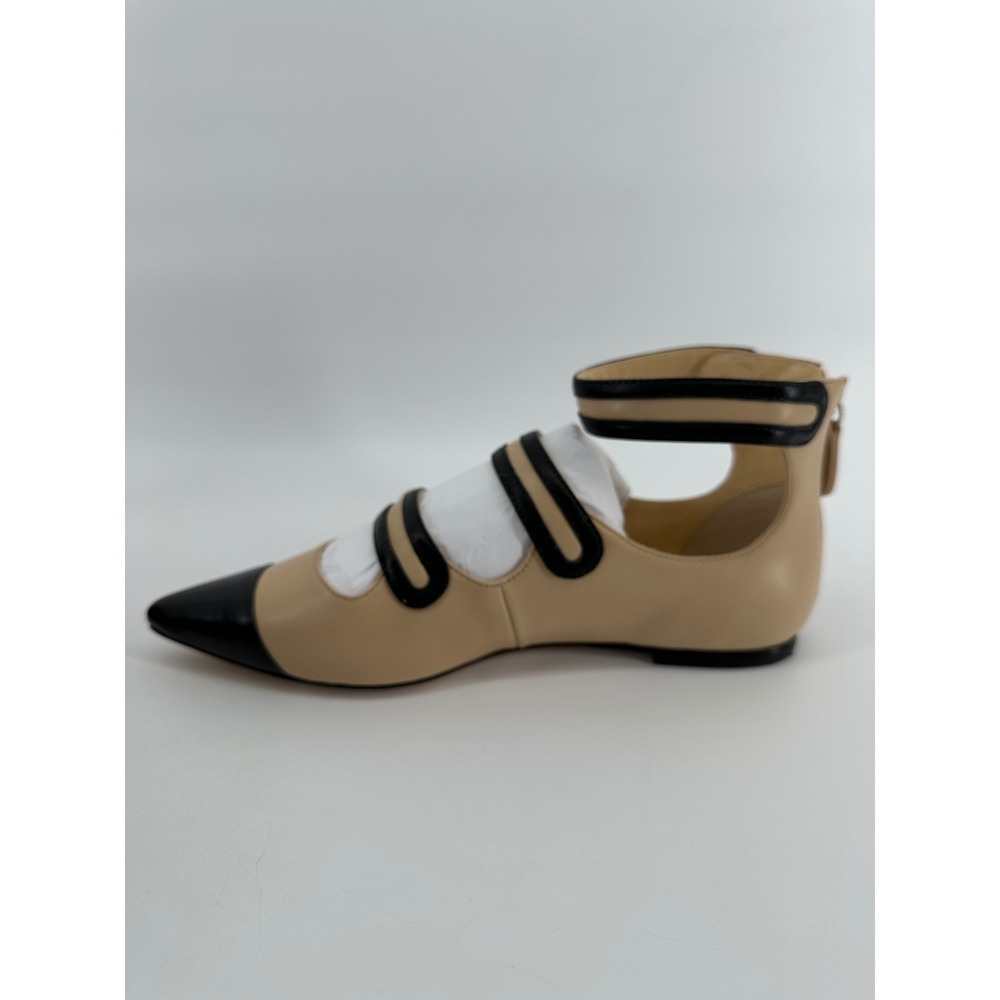 Isa Tapia Black Leather Claudia Pointed Toe Triple Buckle Strap Flat NIB Size 37